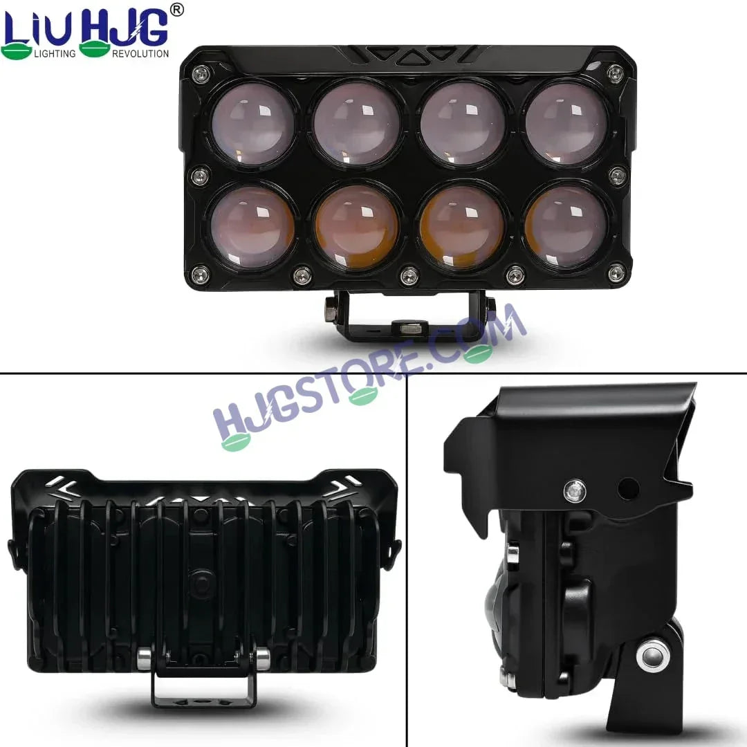 HJG 8 Lens Cube Red Blue 50W JC-33 Foglight with Red Blue Flash Mode 8 Lens Projector Foglight 50W Foglight Ultra Wide Dual Intensity LED Fog Lights White/Yellow/Warm White/Flash/Red Blue DRL Universal For All Cars & Bikes LIU HJG 8 Lens Cube Red Blue Fog - Biker.Store - www.biker.store