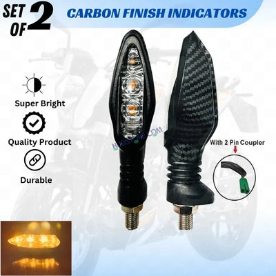 HJG Indicator Carbon Fibre Waterproof Flexible Blinker Bright LED Indicators Universal For All Bike Models Motorcycle Turn Signal Lights HJG Carbon Fibre Indicator, Pack of 2 - Biker.Store - www.biker.store