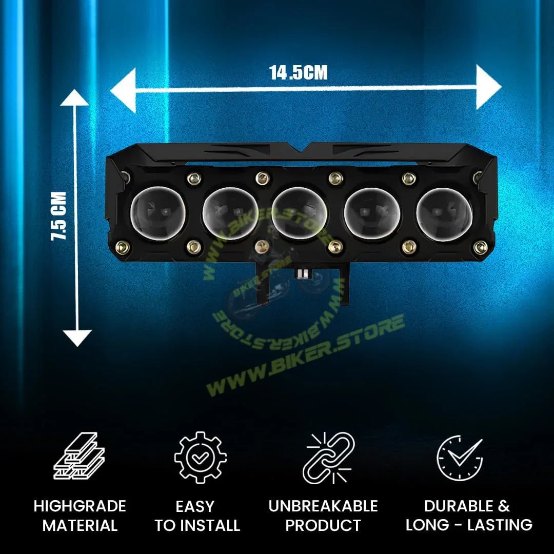 MOTO GENIUS Super Bright 5 LED Fog Light | Dual Mode Yellow & White Changing Light, High Low Beam, Aluminum Body, Universal Fit for Motorcycle & Car - Biker.Store - www.biker.store