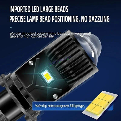HJG Dual Y6 Condenser RTD Lens Dual Projector Lens H4 LED Bulb 50W HJG Y6 Projector Light Lamp H4 LED Mini Projector Lens with Fan for Bike Bulb 7000LM Conversion Kit Hi/Lo Beam Headlight 12V/24V for Motorcycle, Set of 1, White Hi/Lo - Biker.Store - www.biker.store