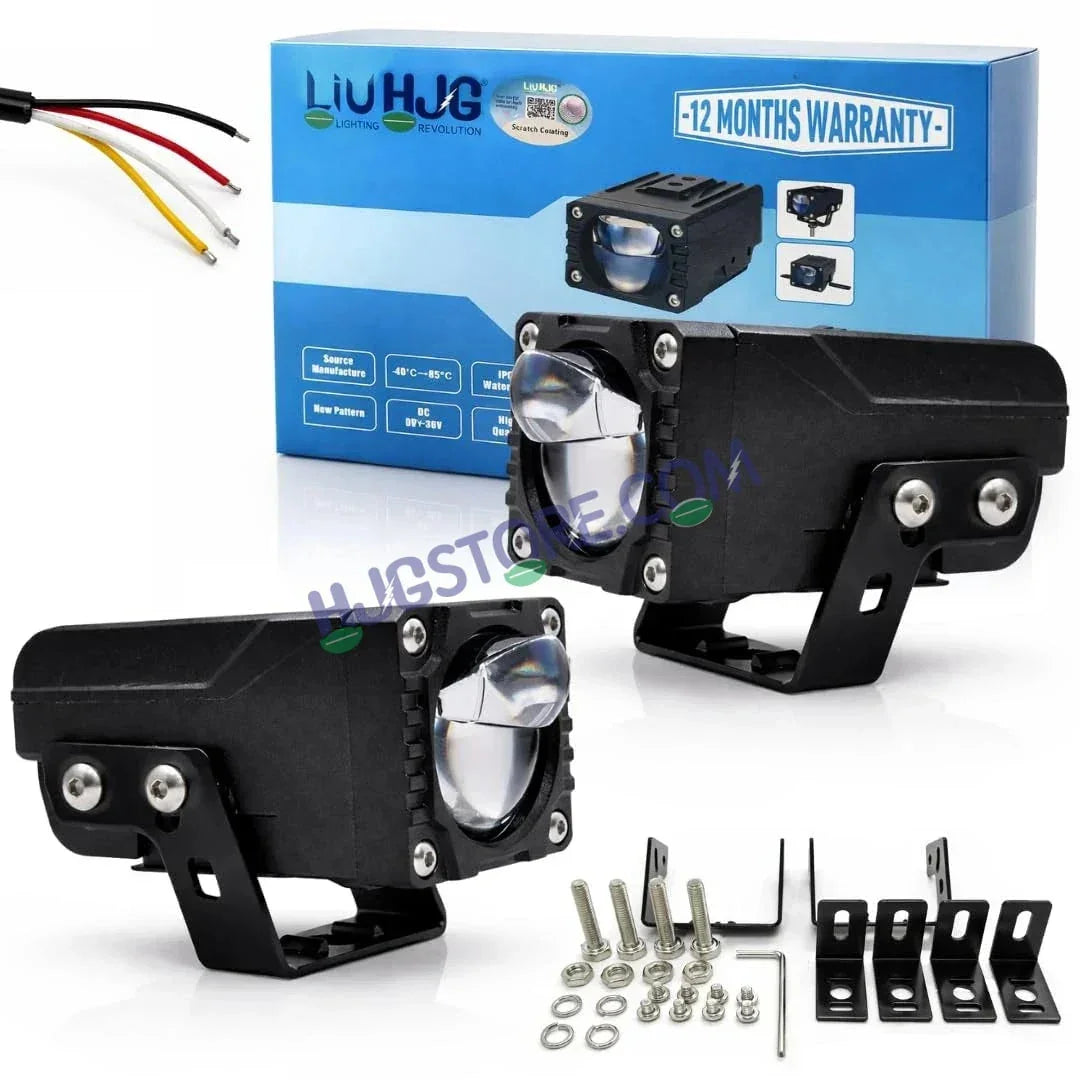 HJG HS104 Wide Lens Foglight Dual Condenser Lens 120W Foglight with Two Type Clamps White Hi/Lo Red Projector Foglight 120W Ultra Wide Intensity LED Fog Lights White Hi/Lo with Red Devil Fog Universal For All Cars & Bikes LIU HJG HS104 120W Foglight 2pc - Biker.Store - www.biker.store