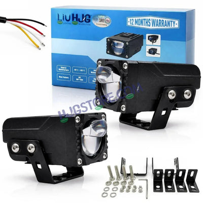 HJG HS104 Wide Lens Foglight Dual Condenser Lens 120W Foglight with Two Type Clamps White Hi/Lo Red Projector Foglight 120W Ultra Wide Intensity LED Fog Lights White Hi/Lo with Red Devil Fog Universal For All Cars & Bikes LIU HJG HS104 120W Foglight 2pc - Biker.Store - www.biker.store