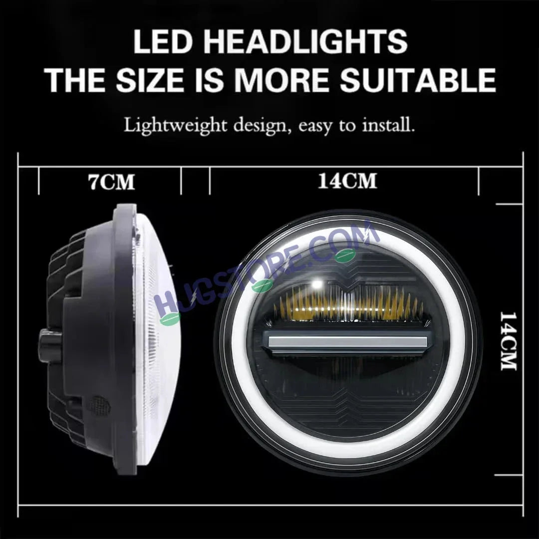 HJG 7 Inch 75W Minus New Model 75W Low Beam 110W Hi Beam LED Headlight Assembly White 7 Inch Round Motorcycle Lights For Jeeps Universal Car Compatible with Royal Enfield, Jeep & Harley Davidson LIU HJG New Box Minus 7 Inch - Biker.Store - www.biker.store
