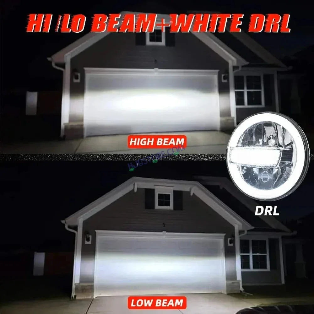 HJG Crystal Minus 7 Inch Headlight Assembly White LED Headlight Minus Crystal Headlight Assembly for Thar Royal Enfield | 75-120W CREE/Osram LED Chip Multi color High/Low Beam, DRL Compatible with Royal Enfield, Jeep, Thar, Gypsy - Biker.Store - www.biker.store