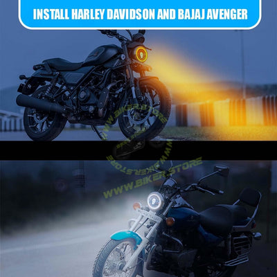 MOTO GENIUS 5.7 Inch LED Round Headlight for Harley Davidson & Bajaj Avenger Motorbike | High/Low Beam | Acrylic & Aluminum Construction, Waterproof, Luminous Mode | Skull Design