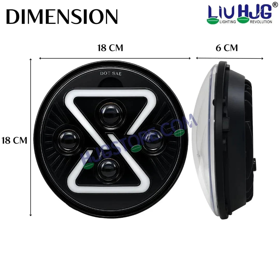 HJG 7 Inch Z Shape Animated Blue DRL White LED Headlight New Model Z Shape Headlight Assembly for Thar Royal Enfield | 75-120W CREE/Osram LED Chip Multi color Compatible with Royal Enfield, Jeep, Thar, Gypsy - Biker.Store - www.biker.store