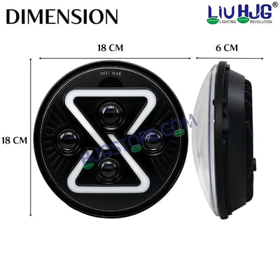 HJG 7 Inch Z Shape Animated Blue DRL White LED Headlight New Model Z Shape Headlight Assembly for Thar Royal Enfield | 75-120W CREE/Osram LED Chip Multi color Compatible with Royal Enfield, Jeep, Thar, Gypsy - Biker.Store - www.biker.store
