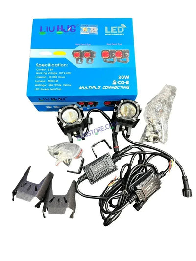 HJG CO-2 30W plus 30W 60W (30 * 2) Future 1 LED Mini Drive Light Red Devil Eye Light Co2 Multiple Connecting Red Yellow White Color With Wiring Harness Kit - Biker.Store - www.biker.store