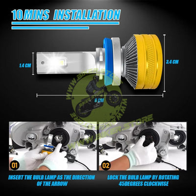 MOTO GENIUS Super Bright 300W LED Headlight Conversion Kit for Car & Motorbike, Waterproof Steel & Aluminium Design, High Performance, Energy Efficient (H7) Pack of 2 - Biker.Store - www.biker.store