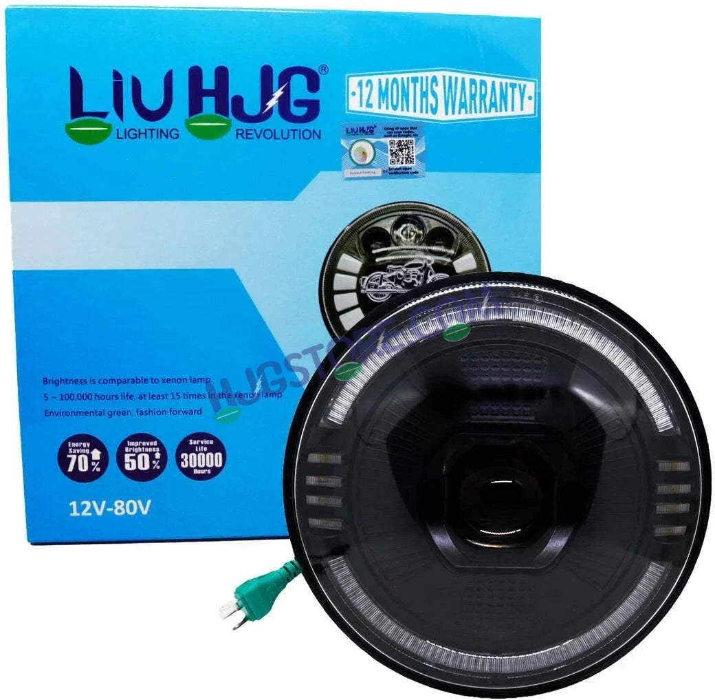 HJG Ring Projector 7 Inch C-216 Headlight Assembly Projector Ultra Wide 7 Inch Headlight Assembly 90W White LED Headlight Assembly for Royal Enfield | 80-100W CREE/Osram LED Chip Multi color White/Yellow Compatible with Royal Enfield, Jeep, Thar, Gypsy - Biker.Store - www.biker.store