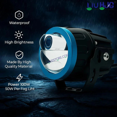 HJG Terminator 1 Projector Foglight 100W with Laser Spot and Wide Spread Red DRL/White/Yellow/Warm White Light 100W Foglight Ultra Wide Dual Intensity LED Driving Fog Lights 3000K/4300K/6500K Universal For All Cars & Bikes LIU HJG Terminator 1 Foglight - Biker.Store - www.biker.store