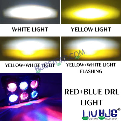 HJG 6 Lens Cube Red Blue 46W JC-32 Foglight with Red Blue Flash Mode 6 Lens Projector Foglight 46W Foglight Ultra Wide Dual Intensity LED Fog Lights White/Yellow/Warm White/Flash/Red Blue DRL Universal For All Cars & Bikes LIU HJG 6 Lens Cube Red Blue Fog - Biker.Store - www.biker.store