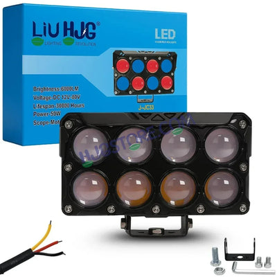 HJG 8 Lens Cube Red Blue 50W JC-33 Foglight with Red Blue Flash Mode 8 Lens Projector Foglight 50W Foglight Ultra Wide Dual Intensity LED Fog Lights White/Yellow/Warm White/Flash/Red Blue DRL Universal For All Cars & Bikes LIU HJG 8 Lens Cube Red Blue Fog - Biker.Store - www.biker.store