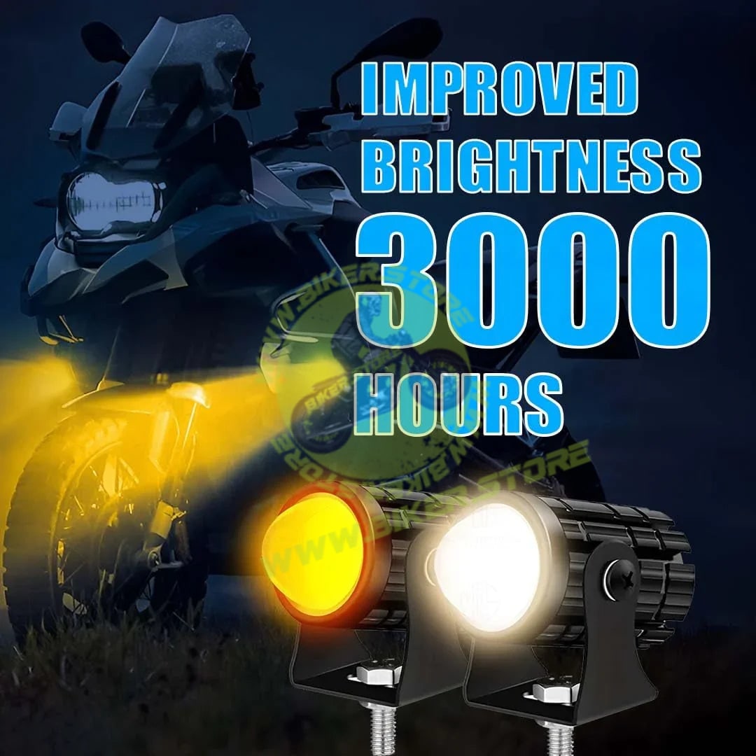 MOTO GENIUS 18W LED Motorcycle Fog Light with Switch – Dual Color & | Projector Headlight with Lens | Waterproof Spotlight Lamp | Universal Fit for Bikes & Scooters (Pack of 2) - Biker.Store - www.biker.store