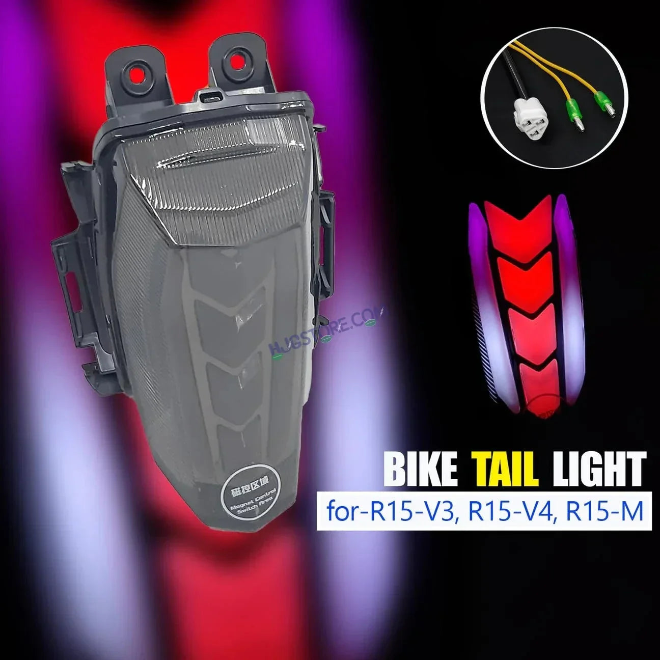 HJG R15 Tail Light Assembly Arrow Multicolor Bike Tail Light Brake Light Indicator Light in 1 Motorbike LED for Yamaha R15 V3, R15 V4, R15 M, MT 15 (12 V, 12 W) LIU HJG Arrow Tail Light Assembly R15 V4, R15 M, MT 15, Pack of 1 - Biker.Store - www.biker.store