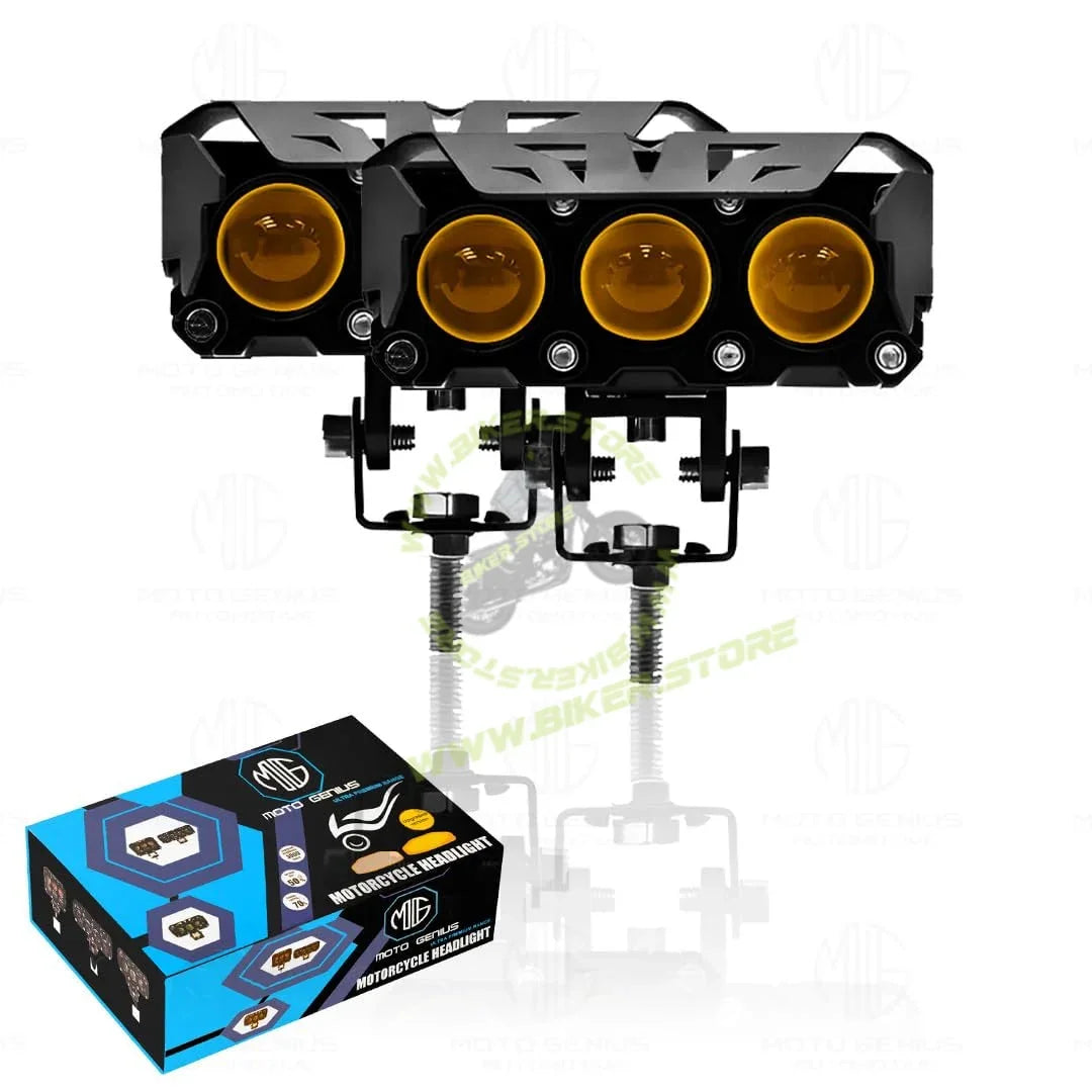 MOTO GENIUS Super Bright 3 LED Fog Light | Dual Mode Yellow & White Changing Light, High/Low Beam, Aluminum Body, Universal Fit for Motorcycle & Car - Biker.Store - www.biker.store