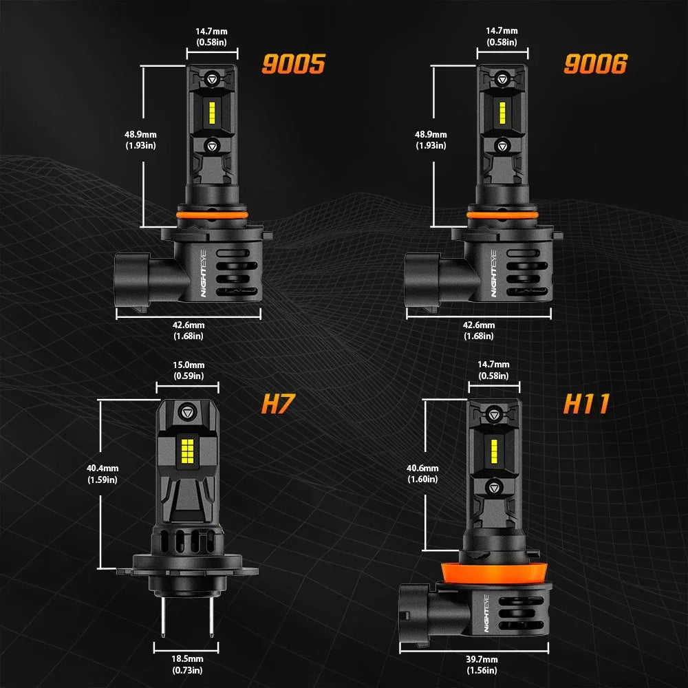 NightEye A315-S7 H7 Two Pin Pair 20000LM 6500K LED Car Headlight Bulbs 70W Auto Headlamp IP68 Waterproof for Modification Cars - Type H7 Two Pin - Biker.Store - www.biker.store