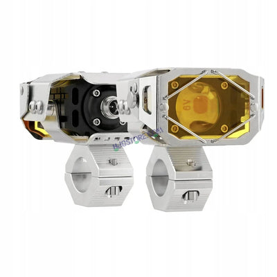 HJG Chrome Transformer Foglight 140W LED Projector with Wiring Kit Slider Yellow Cap Wide Spread White/Yellow 140W 2pc Foglight Ultra Wide Dual Intensity LED Driving Fog Lights 3000K/6500K Universal For All Cars & Bikes, Pack of 2 with Wiring Harness Kit - Biker.Store - www.biker.store