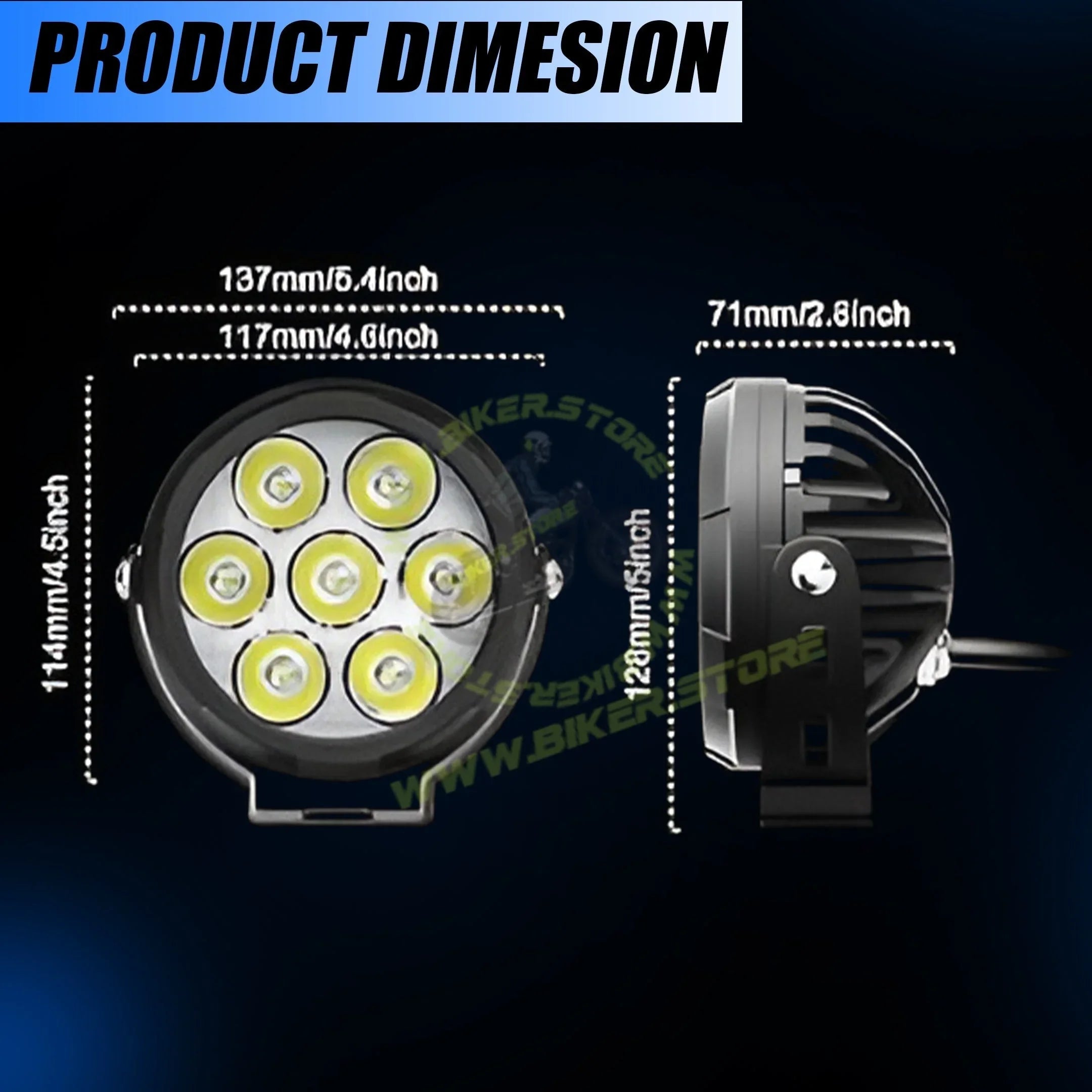 MOTO GENIUS VK 750 WITH HARNESS 7 LED AUXILIARY Fog Light 60W piece Motorcycle & Car Light | With Switch & Wire Harness | Universal Fit | High Brightness | Waterproof (Pack of 2) - Biker.Store - www.biker.store