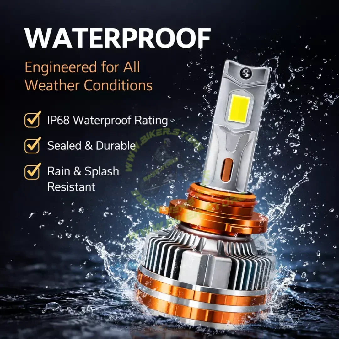 Ki Karry (9005) Ultra Bright LED Headlight Bulb Waterproof & Heat Dissipation 200+200 Watts 12V DC Power APP Control Yellow & White Light Adjustable Universal fit for All Bikes & Cars (Pack of 2) - Biker.Store - www.biker.store