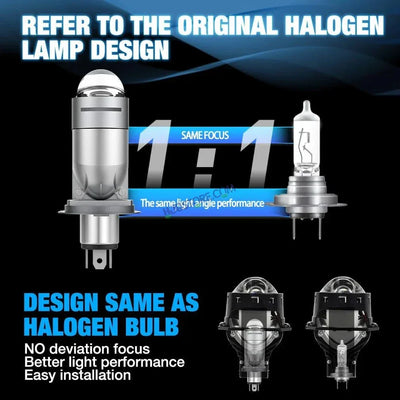 HJG RTD Lens H4 2pc for Car New Model RTD Lens Dual Projector Lens H4 LED Bulb 100W HJG Projector Light H4 LED Mini Projector Lens with Fan Bulb 12000LM Conversion Kit Hi/Lo Beam Headlight 12V/24V for Bike/Car/SUV, Set of 2, Red Devil DRL/White Hi/Lo 2pc - Biker.Store - www.biker.store