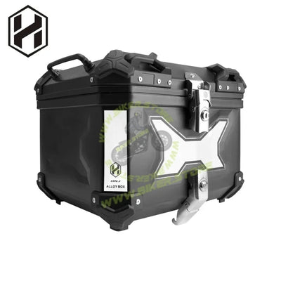 HJG 45L Aluminium Motorcycle Top Box with X-Shaped Red LED Tail Light – Waterproof, Universal Fit & Lockable - Top Box - 45Ltr (Black :- Aluminium) LIU HJG Top Box with X LED Light - Biker.Store - www.biker.store