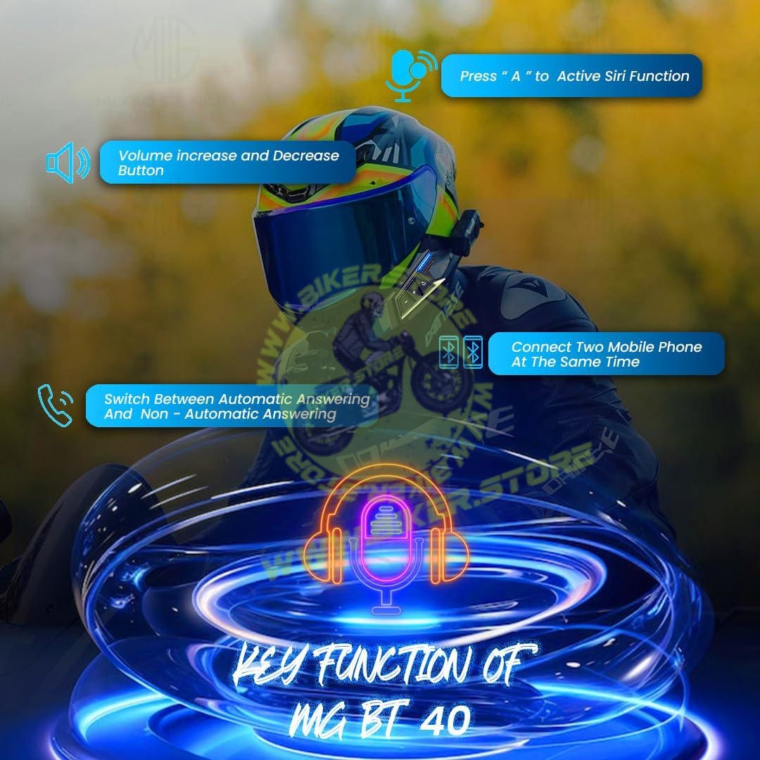 MOTO GENIUS BT-40 Motorcycle Helmet Bluetooth 5.3 Headset, Hands-Free Call, Stereo Sound, Noise Reduction, Waterproof, Voice Assistant Support, Includes Charging Cable, Compatible with All Helmets - Biker.Store - www.biker.store
