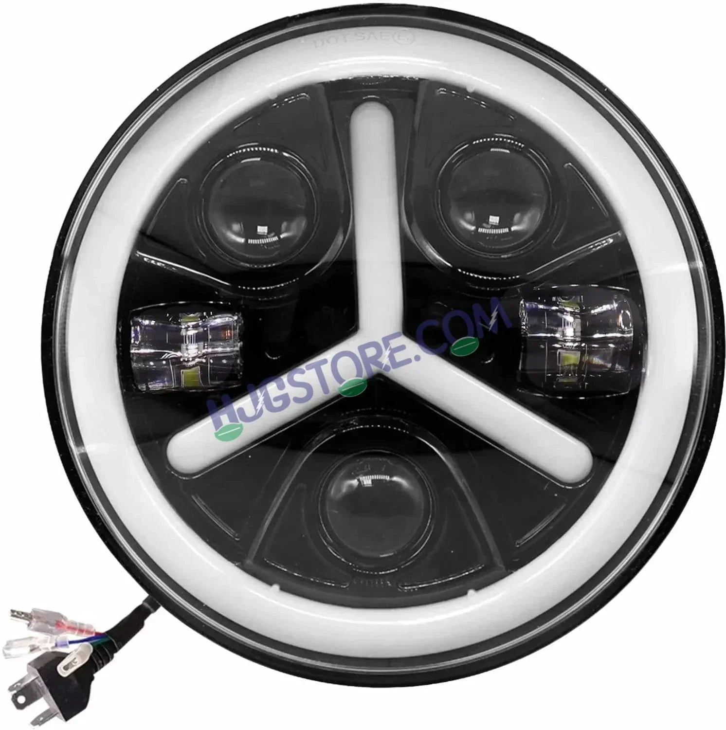 HJG Y Shape 7 Inch Mercedes Benz Headlight Assembly Projector Ultra Wide 7 Inch Headlight Assembly 90W White LED Headlight Assembly for Royal Enfield | 80-100W CREE/Osram LED Chip Multi color White/Yellow Compatible with Royal Enfield, Jeep, Thar, Gypsy - Biker.Store - www.biker.store