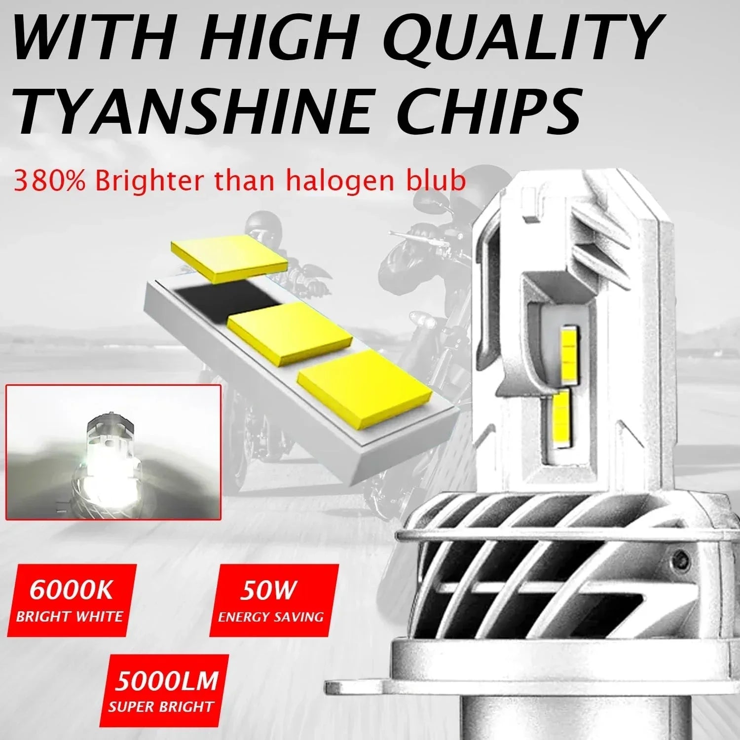 NightEye Novsight H4 High and Low Beam Plug & Play All in One White LED Headlight Conversion Kit (50W 4500LM 6000K) for Bike/Scooty/Cars (50 Watt 1PC) - Biker.Store - www.biker.store