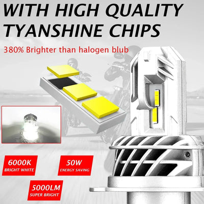 NightEye Novsight H4 High and Low Beam Plug & Play All in One White LED Headlight Conversion Kit (50W 4500LM 6000K) for Bike/Scooty/Cars (50 Watt 1PC) - Biker.Store - www.biker.store