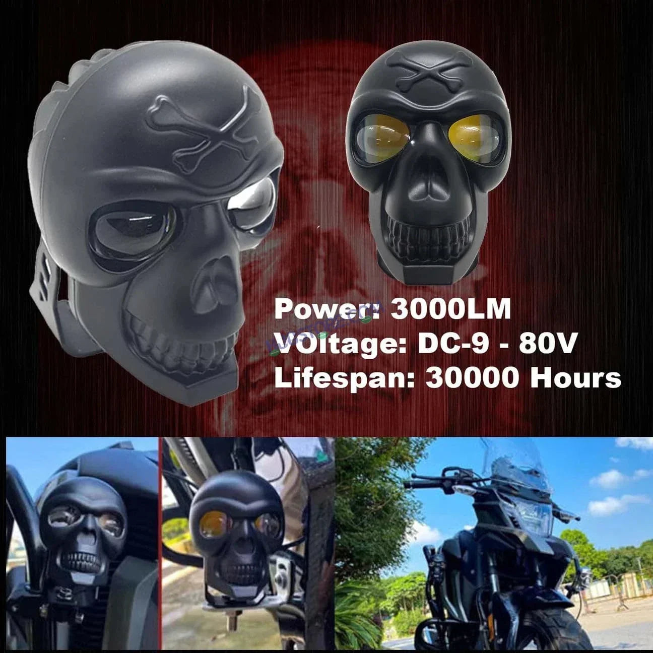 HJG Skull Red Eye Foglight 60W Fog Light For Bike/Car/Thar/Jeep (Cool White/Yellow/Warm White, 40W each) - Pack of 1 HJG New Model Skull Foglight, Pack of 1 HJG - Biker.Store - www.biker.store