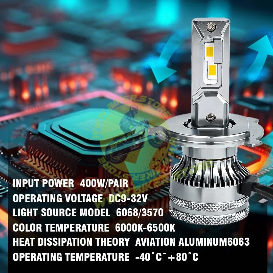 MOTO GENIUS Super Bright 100W LED Headlight Conversion Kit for Car & Motorbike | Waterproof, High Performance, Energy Efficient, Steel & Aluminium Housing – Easy Install(H4) - Biker.Store - www.biker.store