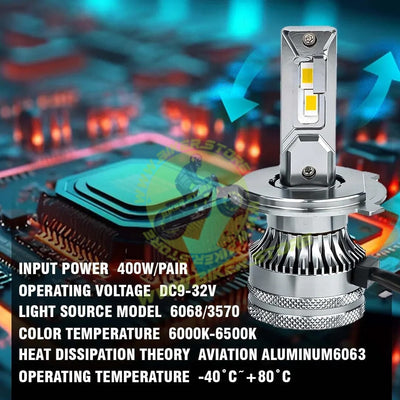 MOTO GENIUS Super Bright 100W LED Headlight Conversion Kit for Car & Motorbike | Waterproof, High Performance, Energy Efficient, Steel & Aluminium Housing – Easy Install(H4) - Biker.Store - www.biker.store