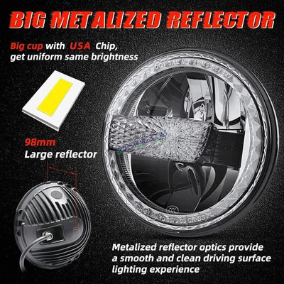 HJG Crystal Minus 7 Inch Headlight Assembly White LED Headlight Minus Crystal Headlight Assembly for Thar Royal Enfield | 75-120W CREE/Osram LED Chip Multi color High/Low Beam, DRL Compatible with Royal Enfield, Jeep, Thar, Gypsy - Biker.Store - www.biker.store
