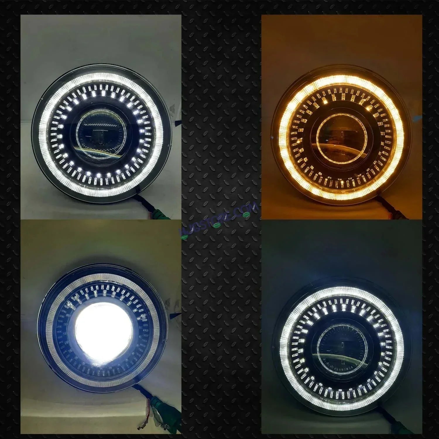 HJG 7 Inch White LED Headlight Chakra V1 Headlight Assembly for Thar Royal Enfield | 75-120W CREE/Osram LED Chip Multi color Compatible with Royal Enfield, Jeep, Thar, Gypsy - Biker.Store - www.biker.store