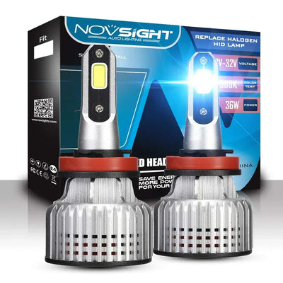 NightEye Novsight H11/H8/H9/H16(JP) led headlight kits (pack of 2)- Bridgelux-cob led chips - 72w 10000 Lumens 6500k white - headlight/fog light conversion kit - Biker.Store - www.biker.store