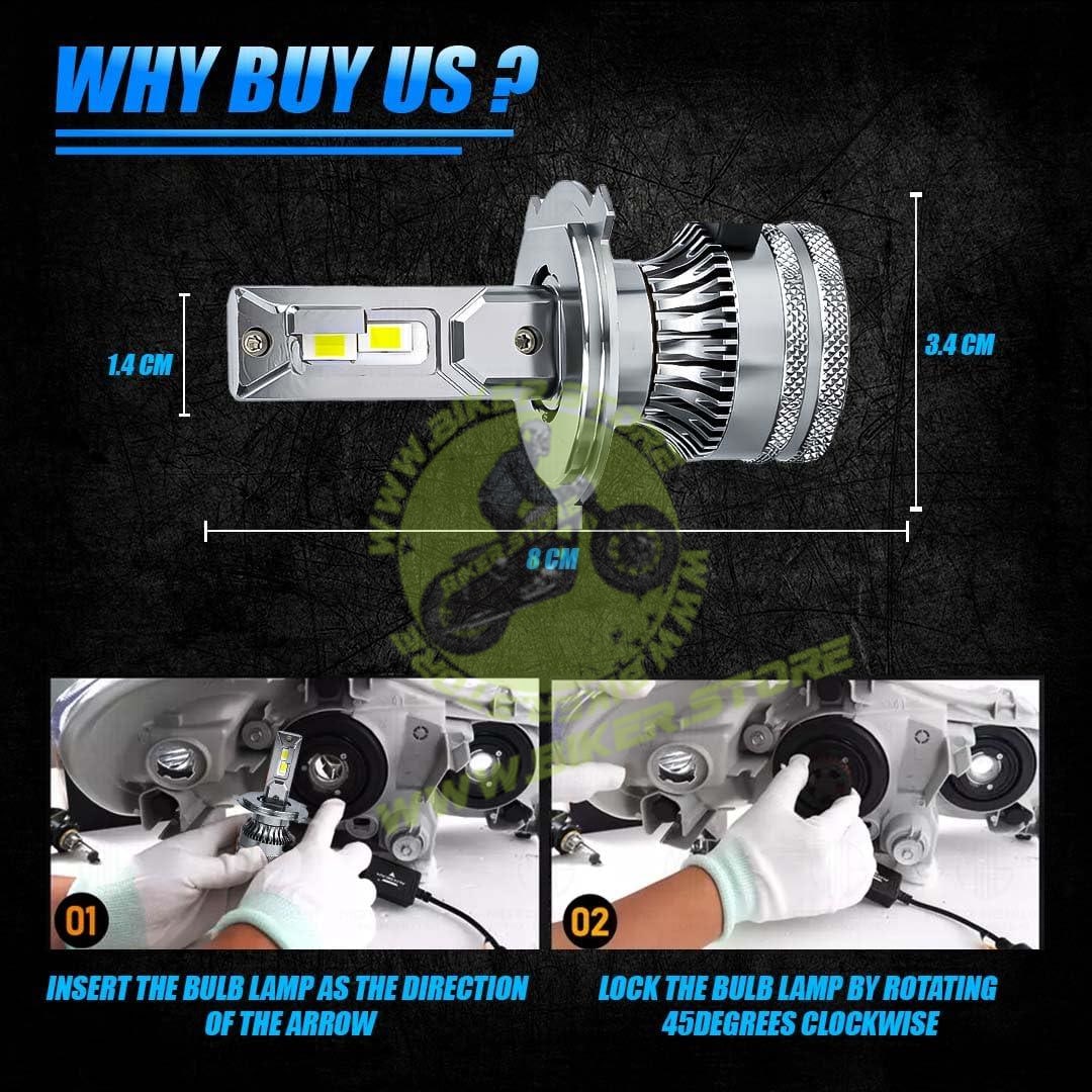 MOTO GENIUS Super Bright 100W LED Headlight Conversion Kit for Car & Motorbike | Waterproof, High Performance, Energy Efficient, Steel & Aluminium Housing – Easy Install(H4) - Biker.Store - www.biker.store