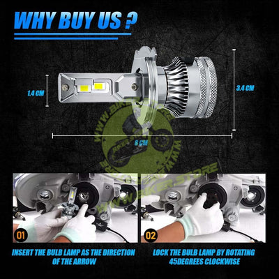 MOTO GENIUS Super Bright 100W LED Headlight Conversion Kit for Car & Motorbike | Waterproof, High Performance, Energy Efficient, Steel & Aluminium Housing – Easy Install(H4) - Biker.Store - www.biker.store