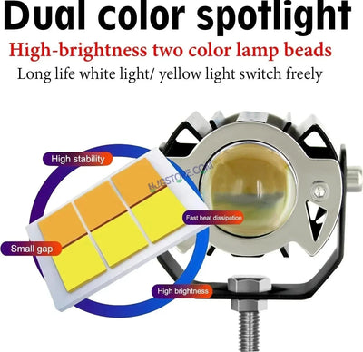 LIUHJG HJG ORIGINAL G15 Pack of 2 30W Mini Drive Spotlight Yellow/White Motorcycle Mini Driving Fog Light 7500LM High/Low Beam Motorcycle Spot Light with Red DRL, White, Yellow (Pack of 2) - Biker.Store - www.biker.store