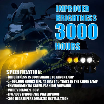 MOTO GENIUS 2 LED Fog Light Projectors, 40W Dual Beam (Hi/Lo), White & Yellow Light, IP67 Waterproof, Universal Fit for Car, Bike, Motorcycle and Scooter (Pack of 1) - Biker.Store - www.biker.store