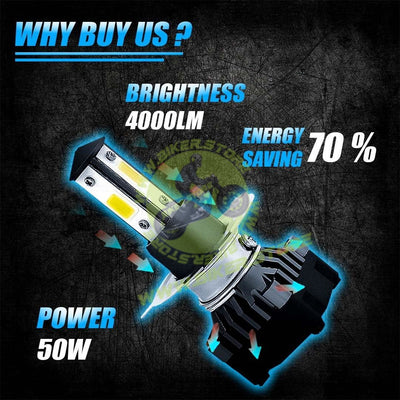 MOTO GENIUS Super Bright 50W LED Headlight Conversion Kit for Car & Motorbike – Waterproof, Energy Efficient, High Performance, Steel & Aluminium Housing – Easy Installation(H4) - Biker.Store - www.biker.store