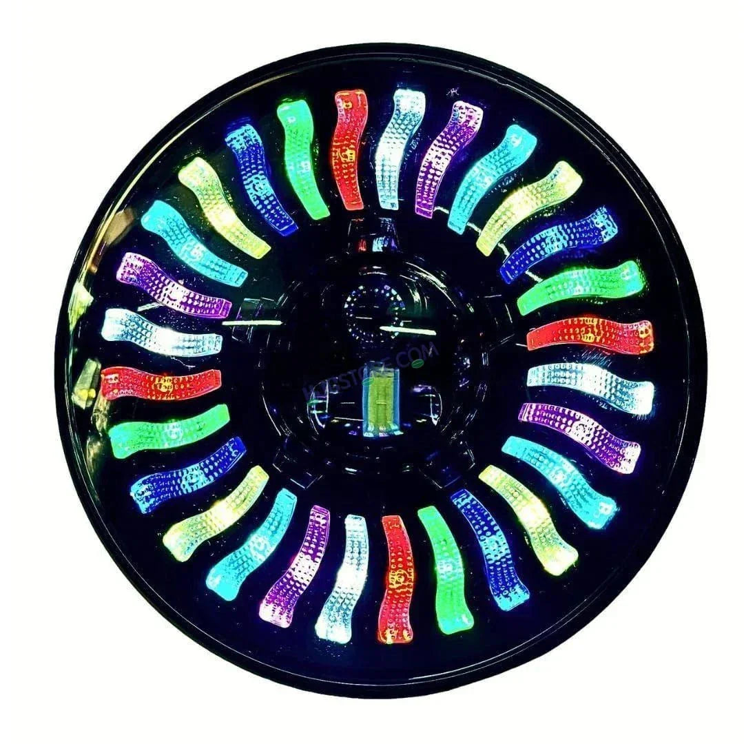 HJG 7 Inch RGB LED Headlight Chakra Headlight Assembly for Thar Royal Enfield | 75-120W CREE/Osram LED Chip Multi color Compatible with Royal Enfield, Jeep, Thar, Gypsy - Biker.Store - www.biker.store