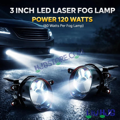HJG 3 Inch Bi LED Projector Lens Laser Fog Lamp H8/H9/H11/H16 with Toyota Fitting Mounts with Cap Waterproof & Heat Dissipation 120W 12V DC Power Yellow/White/Red Light Reflection Universal Fit All Bikes & Cars Model with Toyota Fitting Mounts, Pack of 2 - Biker.Store - www.biker.store