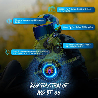 MOTO GENIUS BT-36 Motorcycle Helmet Bluetooth 5.3 Headset, Hands-Free Call, Stereo Sound, Noise Reduction, Waterproof, Voice Assistant Support, Includes Charging Cable, Compatible with All Helmets - Biker.Store - www.biker.store