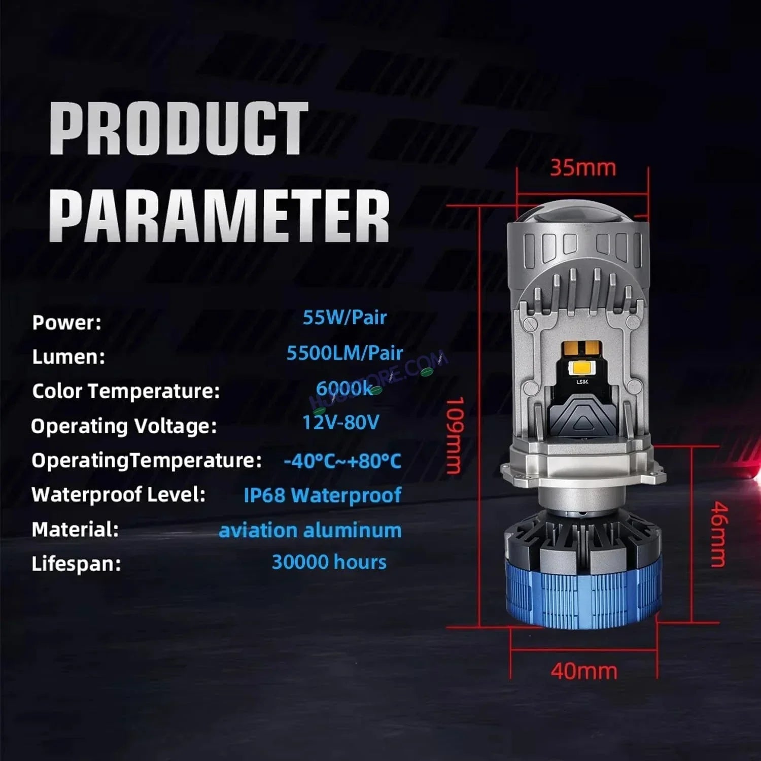 HJG Y6 New Model 55W Projector Lens H4 LED Bulb 55W HJG Y6 Projector Light Lamp H4 LED Mini Projector Lens with Fan for Bike Bulb 7000LM Conversion Kit Hi/Lo Beam Headlight 12V/24V for Motorcycle, Set of 1, White Hi/Lo - Biker.Store - www.biker.store