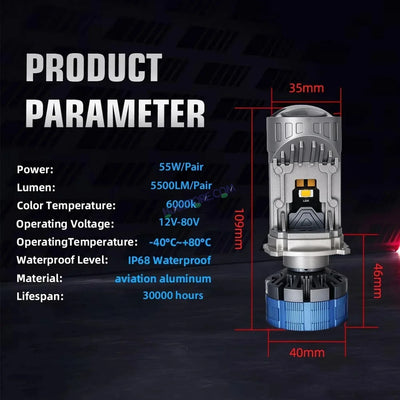 HJG Y6 New Model 110W Projector Lens H4 LED Bulb 110W HJG Y6 Projector Light Lamp H4 LED Mini Projector Lens with Fan for Car SUV Bulb 14000LM Conversion Kit Hi/Lo Beam Headlight 12V/24V for Car SUV, Set of 2, White Hi/Lo - Biker.Store - www.biker.store
