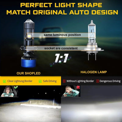 HJG H4 Dual Y6 Condenser RTD Lens Dual Projector Lens Projector Lens LED Headlight Bulb for car | Hi/Lo Beam Headlight 12V-80V | 100W | 5000LM | 3 Pin Projector h4 Headlight with Fan | (Pack of 2) - Biker.Store - www.biker.store