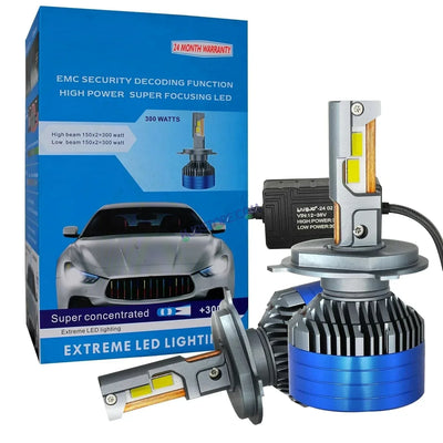 HJG 150W H4 LED Vehicle Headlight Bulb (150 WATTS) 1 Pc LED Headlight Bulb H4 150W For All Cars Motorcycles (Low and High Beam Bulbs (White) AC/DC 150Watt) - Type H4 - Biker.Store - www.biker.store