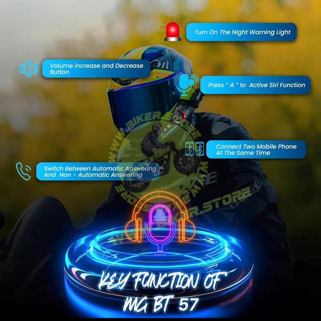 MOTO GENIUS BT-57 Motorcycle Helmet Bluetooth 5.3 Headset, Hands-Free Calling, Stereo Sound, Noise Reduction, Waterproof, Siri Command Support, Auto Answer Function, Includes Charging Cable - Biker.Store - www.biker.store