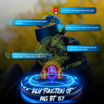 MOTO GENIUS BT-57 Motorcycle Helmet Bluetooth 5.3 Headset, Hands-Free Calling, Stereo Sound, Noise Reduction, Waterproof, Siri Command Support, Auto Answer Function, Includes Charging Cable - Biker.Store - www.biker.store